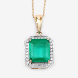 3.95 Carat Genuine Zambian Emerald and White Diamond 14K Yellow Gold Pendant
