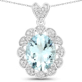 4.27 Carat Genuine Aquamarine and White Diamond 14K White Gold Pendant