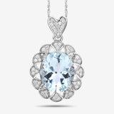 4.27 Carat Genuine Aquamarine and White Diamond 14K White Gold Pendant