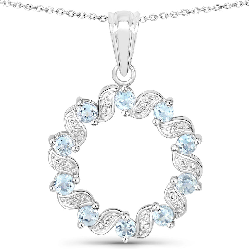 1.10 Carat Genuine Aquamarine and White Topaz .925 Sterling Silver Pendant