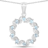 1.10 Carat Genuine Aquamarine and White Topaz .925 Sterling Silver Pendant