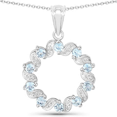 1.10 Carat Genuine Aquamarine and White Topaz .925 Sterling Silver Pendant
