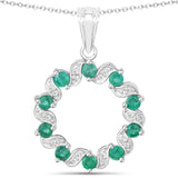 1.10 Carat Genuine Emerald and White Topaz .925 Sterling Silver Pendant