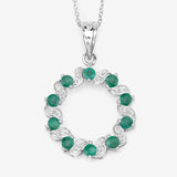 1.10 Carat Genuine Emerald and White Topaz .925 Sterling Silver Pendant