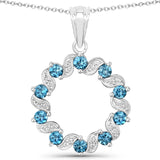 1.50 Carat Genuine London Blue Topaz and White Topaz .925 Sterling Silver Pendant
