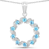 1.30 Carat Genuine Swiss Blue Topaz and White Topaz .925 Sterling Silver Pendant