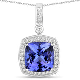 3.31 Carat Genuine Tanzanite and White Diamond 14K White Gold Pendant