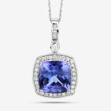 3.31 Carat Genuine Tanzanite and White Diamond 14K White Gold Pendant
