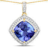3.95 Carat Genuine Tanzanite and White Diamond 14K Yellow Gold Pendant