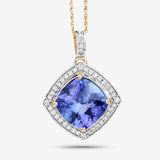 3.95 Carat Genuine Tanzanite and White Diamond 14K Yellow Gold Pendant