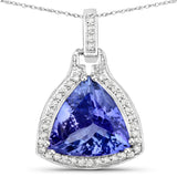 3.73 Carat Genuine Tanzanite and White Diamond 14K White Gold Pendant