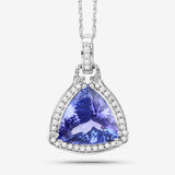 3.73 Carat Genuine Tanzanite and White Diamond 14K White Gold Pendant