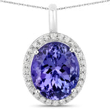 7.27 Carat Genuine Tanzanite and White Diamond 14K White Gold Pendant