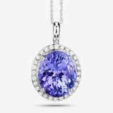 7.27 Carat Genuine Tanzanite and White Diamond 14K White Gold Pendant