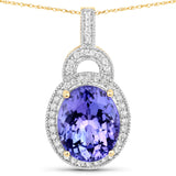 5.91 Carat Genuine Tanzanite and White Diamond 14K Yellow Gold Pendant