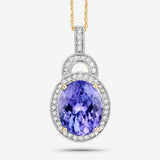 5.91 Carat Genuine Tanzanite and White Diamond 14K Yellow Gold Pendant