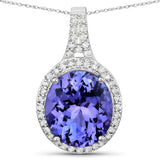 6.72 Carat Genuine Tanzanite and White Diamond 14K White Gold Pendant