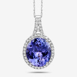 6.72 Carat Genuine Tanzanite and White Diamond 14K White Gold Pendant