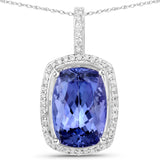 6.80 Carat Genuine Tanzanite and White Diamond 14K White Gold Pendant