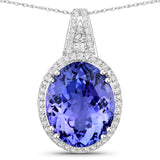 8.21 Carat Genuine Tanzanite and White Diamond 14K White Gold Pendant