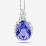 8.21 Carat Genuine Tanzanite and White Diamond 14K White Gold Pendant