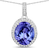 5.09 Carat Genuine Tanzanite and White Diamond 14K White Gold Pendant