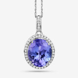 5.09 Carat Genuine Tanzanite and White Diamond 14K White Gold Pendant