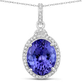 4.73 Carat Genuine Tanzanite and White Diamond 14K White Gold Pendant