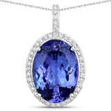 8.49 Carat Genuine Tanzanite and White Diamond 14K White Gold Pendant