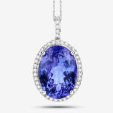 8.49 Carat Genuine Tanzanite and White Diamond 14K White Gold Pendant