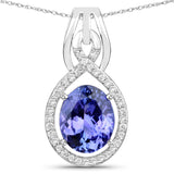 3.70 Carat Genuine Tanzanite and White Diamond 14K White Gold Pendant