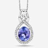 3.70 Carat Genuine Tanzanite and White Diamond 14K White Gold Pendant