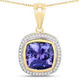 4.51 Carat Genuine Tanzanite and White Diamond 14K Yellow Gold Pendant