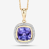 4.51 Carat Genuine Tanzanite and White Diamond 14K Yellow Gold Pendant