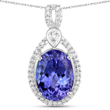 4.56 Carat Genuine Tanzanite and White Diamond 14K White Gold Pendant