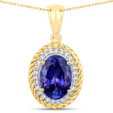 4.48 Carat Genuine Tanzanite and White Diamond 14K Yellow Gold Pendant