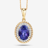4.48 Carat Genuine Tanzanite and White Diamond 14K Yellow Gold Pendant