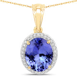 4.46 Carat Genuine Tanzanite and White Diamond 14K Yellow Gold Pendant