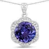 5.00 Carat Genuine Tanzanite and White Diamond 14K White Gold Pendant