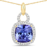 5.36 Carat Genuine Tanzanite and White Diamond 14K Yellow Gold Pendant