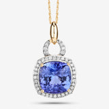 5.36 Carat Genuine Tanzanite and White Diamond 14K Yellow Gold Pendant