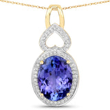 4.62 Carat Genuine Tanzanite and White Diamond 14K Yellow Gold Pendant