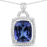 4.79 ct Genuine Tanzanite and White Diamond 14K White Gold Pendant