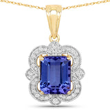 4.90 Carat Genuine Tanzanite and White Diamond 14K Yellow Gold Pendant
