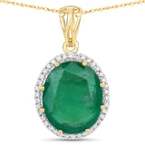 8.29 Carat Genuine Zambian Emerald and White Diamond 14K Yellow Gold Pendant