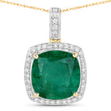 5.53 Carat Genuine Zambian Emerald and White Diamond 14K Yellow Gold Pendant