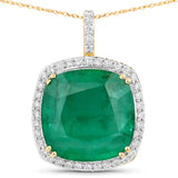 7.35 Carat Genuine Zambian Emerald and White Diamond 14K Yellow Gold Pendant