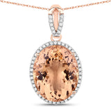 17.26 Carat Genuine Morganite and White Diamond 14K Rose Gold Pendant