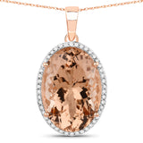 15.87 Carat Genuine Morganite and White Diamond 14K Rose Gold Pendant