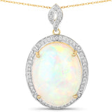 27.95 Carat Genuine Ethiopian Opal and White Diamond 14K Yellow Gold Pendant
